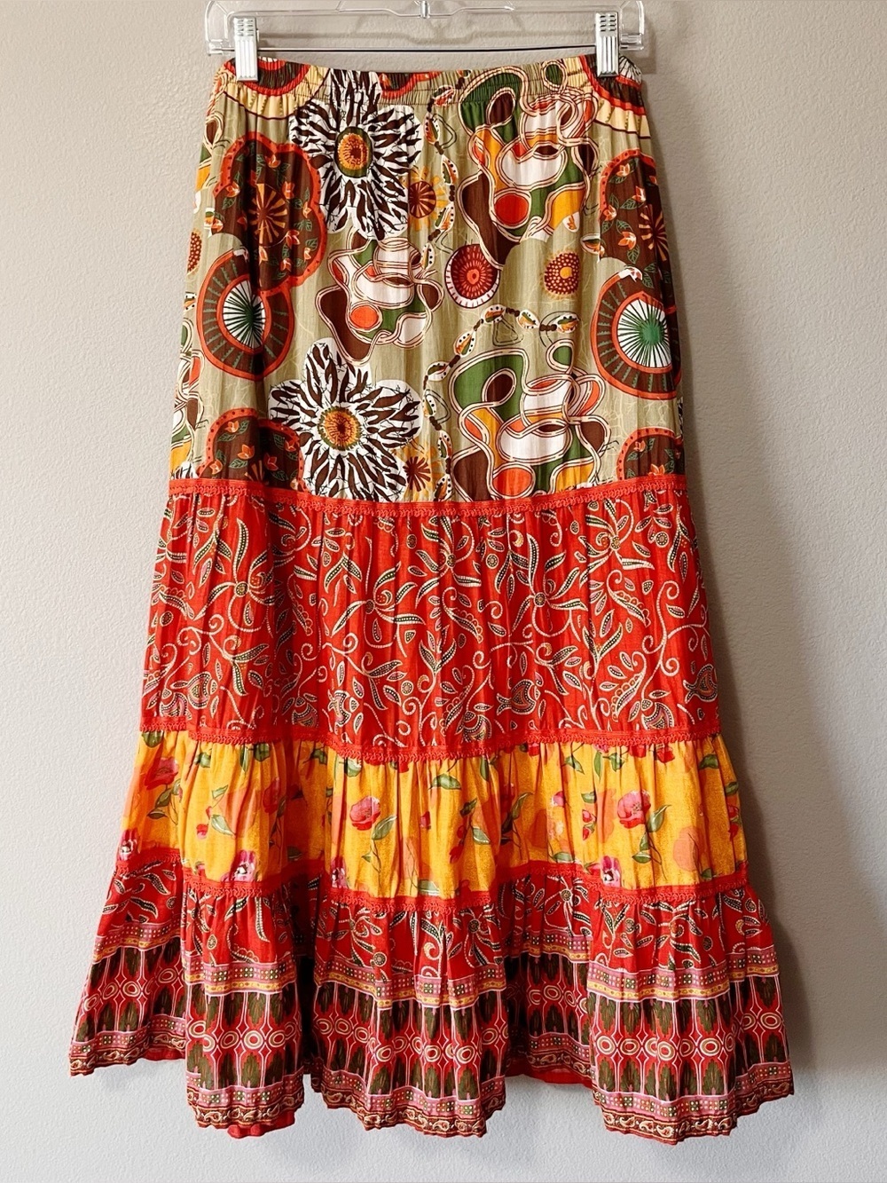 Coldwater Creek Bohemian Floral Print Peasant Maxi Skirt Size Medium Colorful